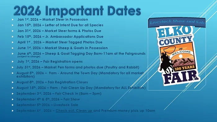 Livestock show and sale dates 2026 Elko County Fair